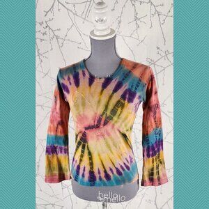 Unbranded Rainbow Tie Dye Printed 100% Cotton Crewneck Cropped Tee